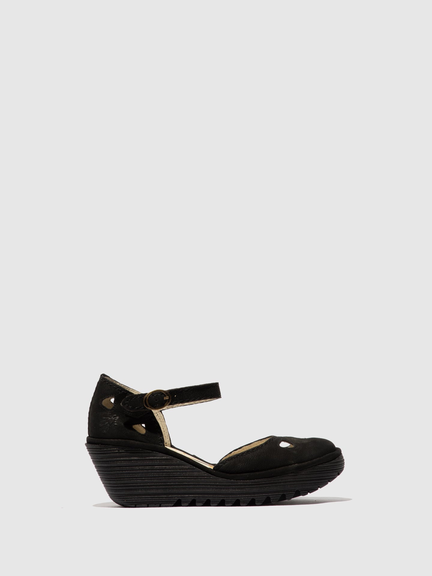 Fly London Black Wedge Sandals